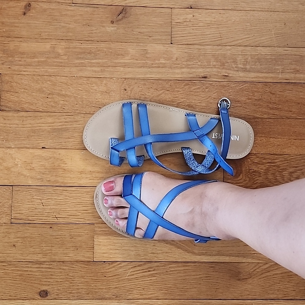 Nine West Blue Strappy Flat Sandals